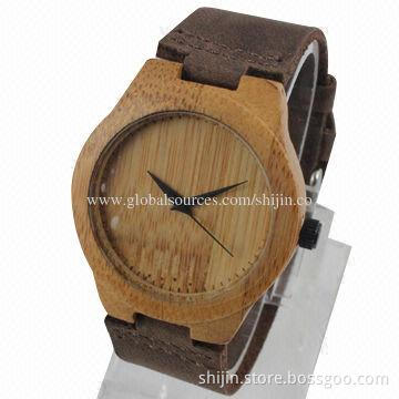 Hot selling Bamboo Wooden Watches, Natural Wood Case Genuine Leather Strap Japan Quartz Movement
